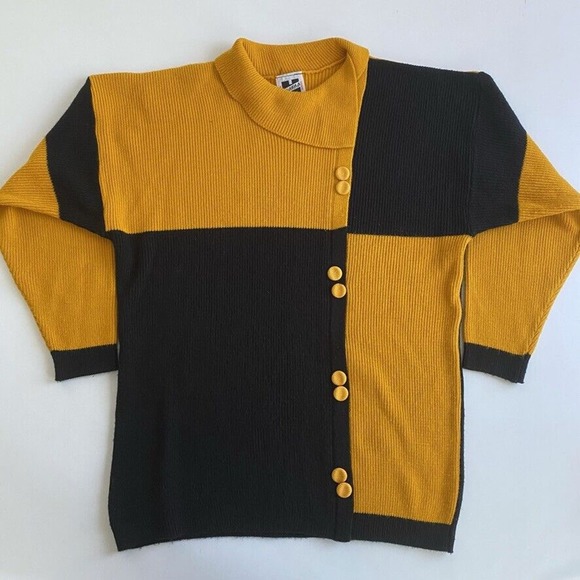 Vintage Sweater Yellow Black Color Block Size Medium - Picture 5 of 11